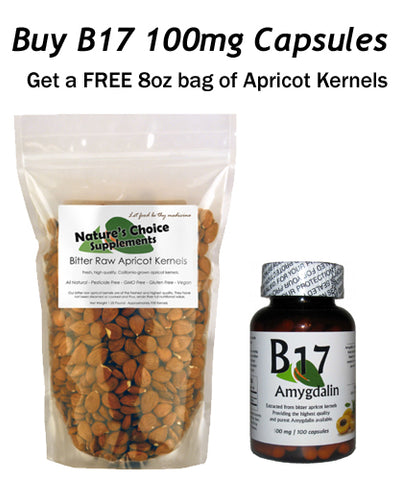 Vitamin B17 Amygdalin 100 mg 100 Capsules / Plus 8 oz Bag of Apricot Kernels FREE
