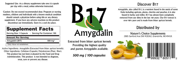 Vitamin B17 Amygdalin 500mg 100 Capsules / Beta Glucan Maximum Strength